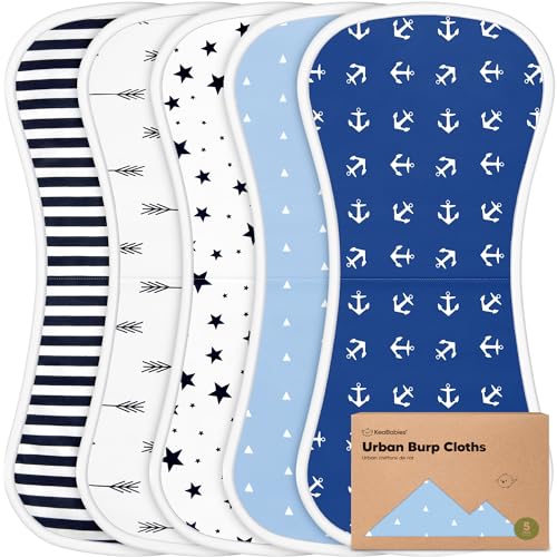 Image of 5-Pack Organic Burp Cloths for Baby Boys and Girls - Ultra Absorbent Burping Cloth, Burp Clothes, Newborn Towel - Milk Spit Up Rags - Burpy Cloth Bib for Unisex, Boy, Girl (Adventurer)