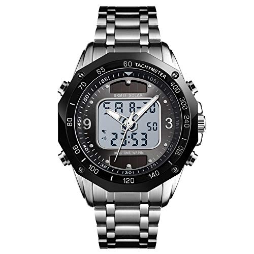 IShiné Design De Bande en Acier Double Montre Électronique Écran Solaire avec Fonction D'éclairage pour Regarder Les Sports De Plein Air pour Les Hommes