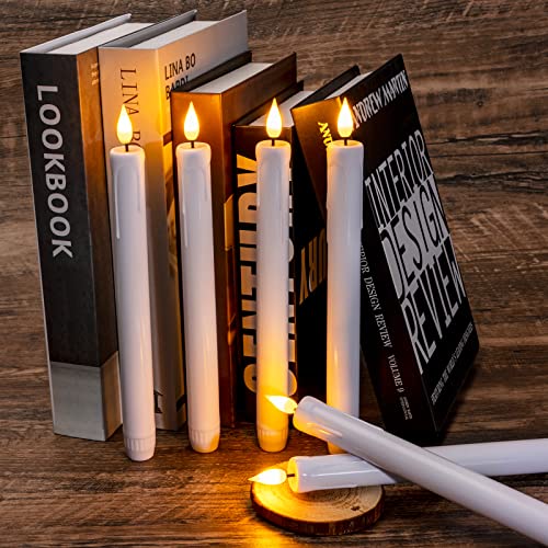 Image of Homemory 48 Pcs Plastic Flameless Taper Candles with Remote Timer Dimmer, Taper Candles Battery Operated with Flickering Light, White Led Candlesticks for Wedding Party Holiday Decoration 9.6 Inches