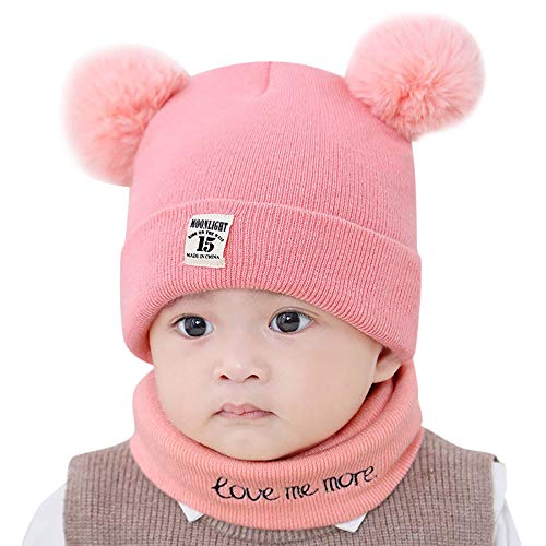 Freessom Bonnet Echarpe Set Hiver Cagoule Renard Unisexe Bebe Enfant Garcon Fille Mignon Kawaii Chaud Tricote