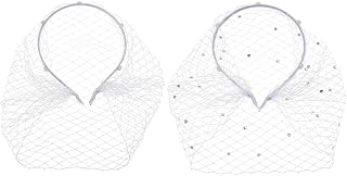 BENECREAT Mesh Veil Headband White Rhinestones Veil Headpiece Elegant Headband with White Veil Hair Hoop