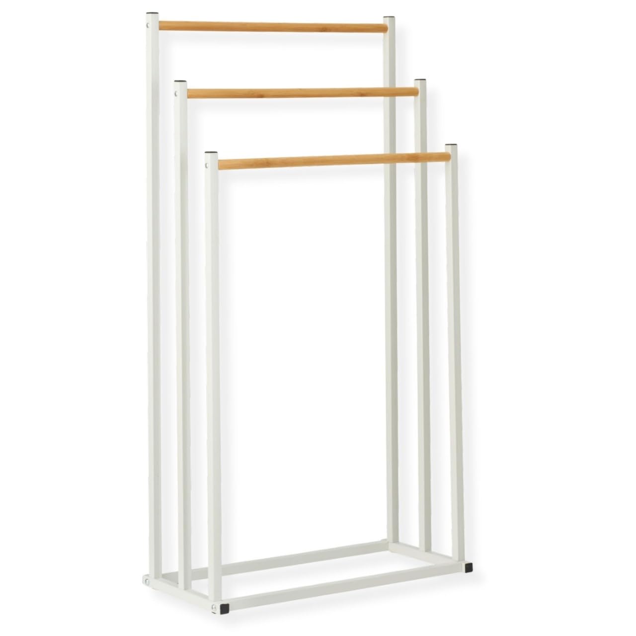 Envenzo White Portable Iron & Bamboo Towel Rack With 3 Bars – Powder Coated Or Black, 450X230x850mm (White)