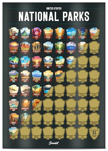 US National Park Scratch Off Poster - National Parks Gifts for Outdoor and Nature Enthusiasts - XL Size Poster - Jumbo Size Illustrations of all 63 National Parks - - Road Trip Bucket List