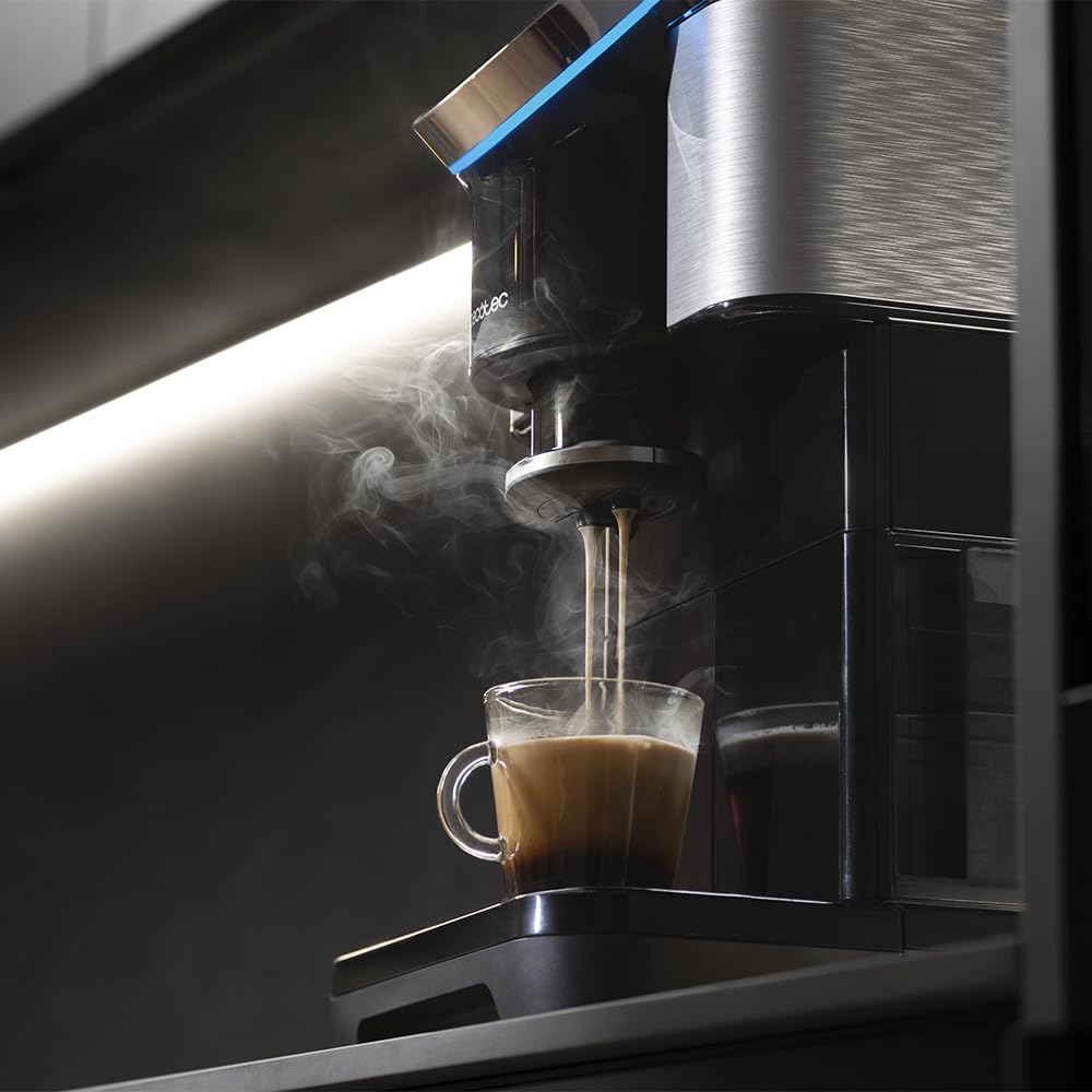 Cecotec Cafetière tactile super-automatique Cremmaet Spin. Expresso, 1450W, 15 bars, écran TFT, Thermoblock, nettoyage auto, réservoir 290g café, 1,5L d'eau, 600ml lait.