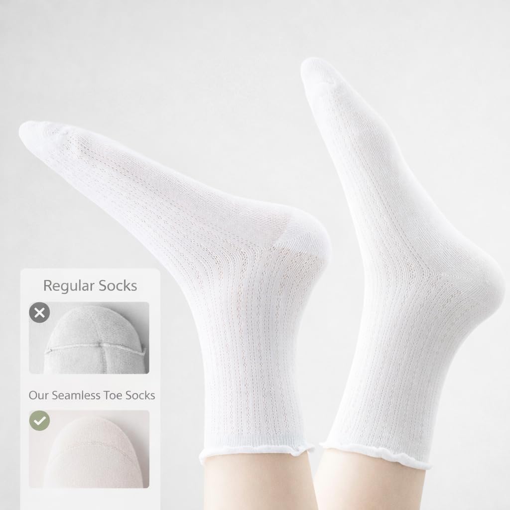 Women's Ruffle Crew Socks 6 Pairs, Breathable Cotton Mesh Socks, Fits Shoe Size 5-9