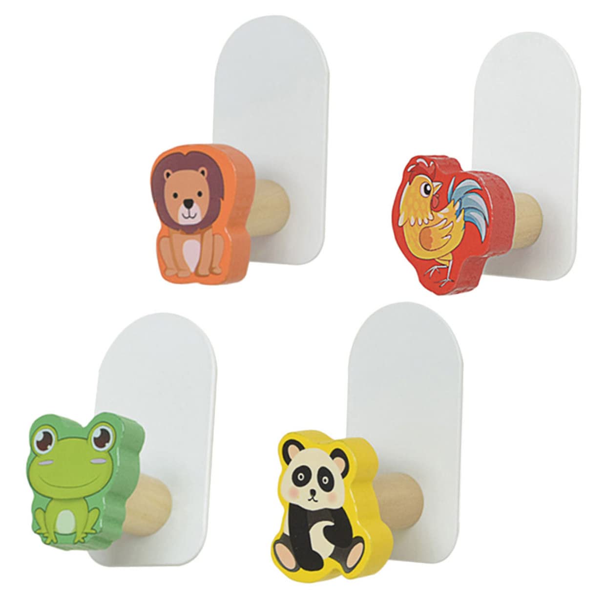 Alipis 12piezas Ganchos De Pared De Madera Para Niño Niña Ganchos Adhesivos De Animales Rana Panda León Colgador Decorativo Para Habitaciones Infantiles Fácil Instalación Superficies