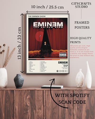 Image of BLINKART Eminem - Eminem Show Wall Photo Frames | Wall Art for Bedroom, Living Room, Studio or Office | Album Cover Print with Spotify Song Link QR Code | Gift for Fans | Decorative Music Wall Art - 8x12 In
