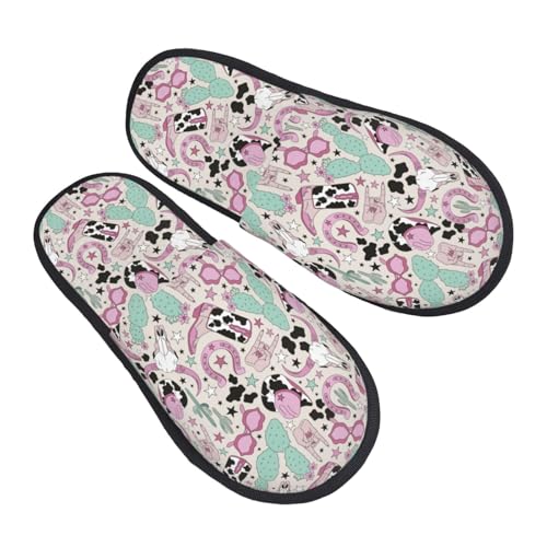 West Cowgirl Disco Print Women'S Fuzzy Slip On Indoor Outdoor Winter House Slippers2