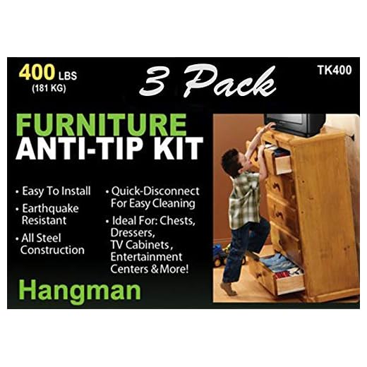 Hangman Anti-Tip Kit to Prevent Furniture Falling-Steel (TK-400-3)