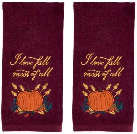 Celebrate Fall 2-Pack Embroidery Cotton Kitchen Bath Hand Towels - Fall is in the Air