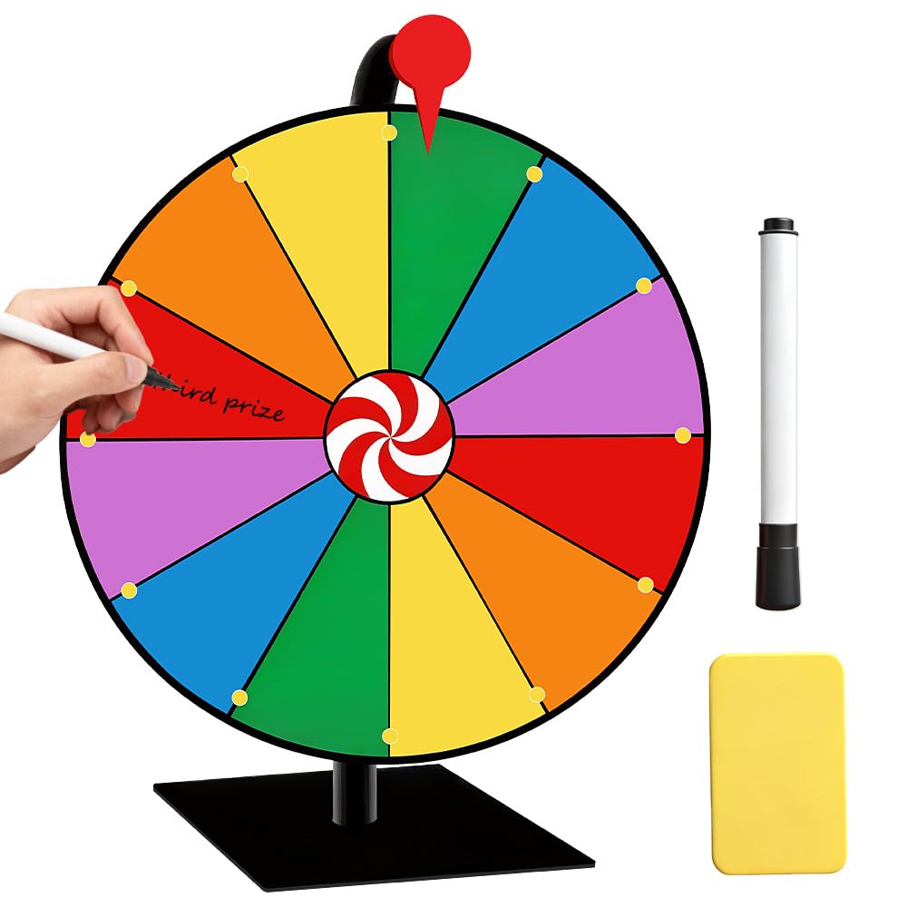30cm Glücksrad zum Drehen Groß, Drehrad Glücksrad zum Selbstgestalten Mit Radiergummi und Markierstift, Roulette-Spinner Des Glücks Spinnings Prize Wheel für Partyspiele Lotteriespiele Karneval (Bunt)