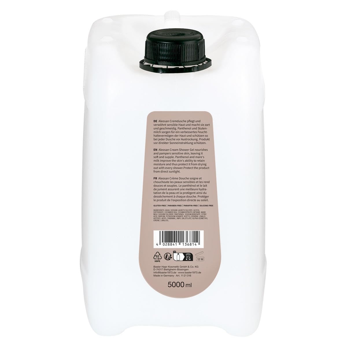 basler Aleosan Stutenmilch Creme-Duschbad Sparflasche 5 Liter - Ergiebige Größe | Duschbad empfindliche Haut