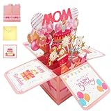 Happy Birthday Mom Card From Daughter Son Kids Funny 3D Pop Up Birthday Gift Card Box For Mom Foldable Celebration Greeting Cards With Envelope For Women Stepmom Godmother