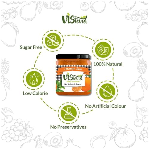 Image of Vistevia Sugar Free Apple Cinnamon and Orange Jam, Diabetic and Keto Friendly - Sweetened Naturally with Stevia, More Than 60% Fruit Content - Tastes Delicious - Pack of 2 (220 * 2 GM)