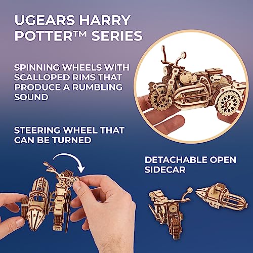 UGEARS Hagrid's Flying Motorbike, Harry Potter 3D Wooden Puzzles for Adults Mini, Sidecar Building Set - Image 3