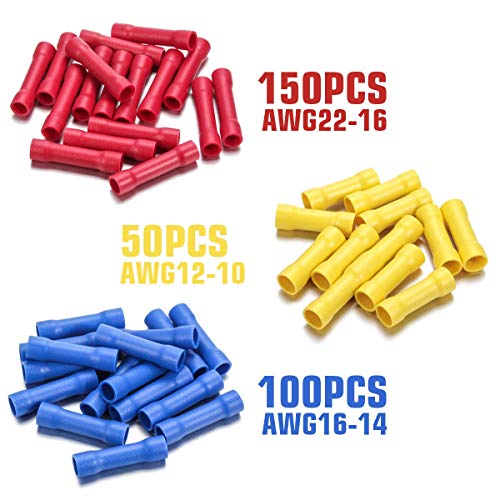 Qibaok CAQIBAOK539 300 Pcs Butt Splice Crimp Connectors Insulated Electrical Straight Wire Terminal Connectors 10-22Awg thumb #6
