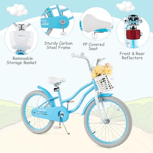 Image of BABY JOY Kids Bike, 12 14 16 18 20 Inch Boys Girls Bike w /Removable Basket | Kids Bicycle with Adjustable Seat & Handlebar, Handbrake & Coaster Brake, Training Wheels or Kickstand (Multi-Color Choices)