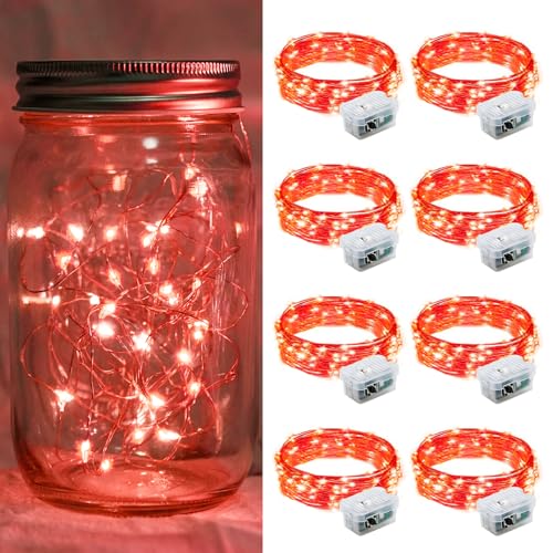 chzk 8 Pack Red Fairy Lights 7Ft 20 LED Twinkle String Lights 3 Modes Battery Operated Waterproof Firefly Starry for Mason Jar Party Table Centerpieces Halloween Christmas Valentines Day