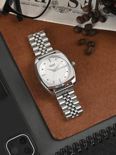 Image of Ajanta Quartz Analog Watch for Men | Stainless Steel Bracelet | Round Dial with Square Case | Classic Formal Wrist Watch | Office Wear|AWC132ESG