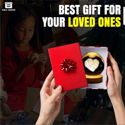 Image of 3D Love Heart Crystal Ball Night Lamp for Couple, Light Lamp with Wooden Base for Lovers, Mothers Day, Birthday (Love Heart)