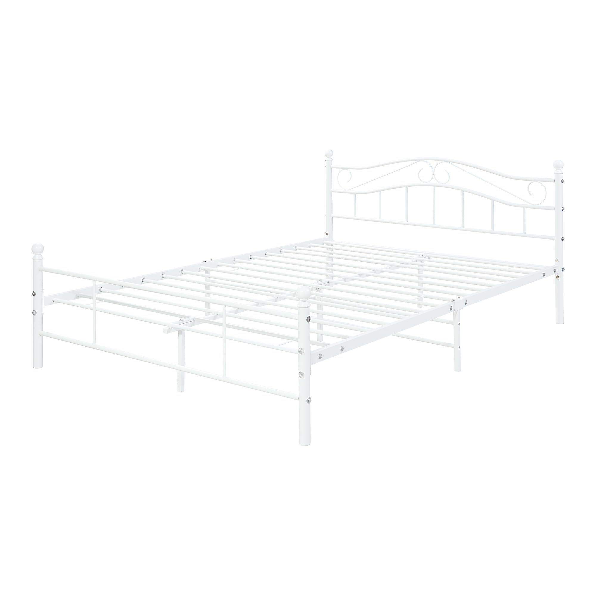 [en.casa] Struttura Letto in Acciaio con Testiera Alta Decorativa e Pediera Letto Matrimoniale con Zona di Riposo 160 x 200 cm Bianco