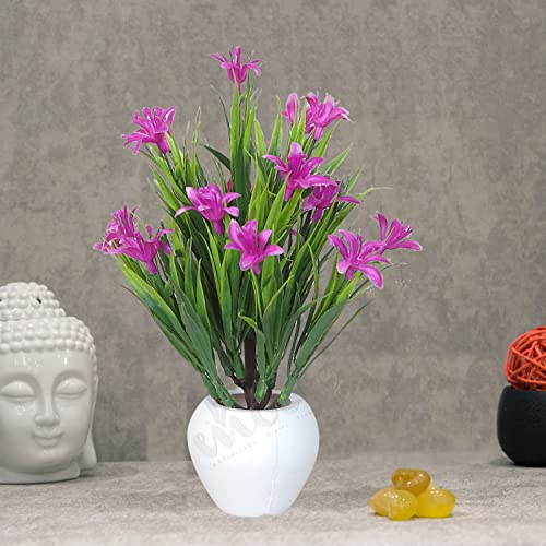 Image of Modo Wheat Grass Artificial Buttercup Flowers Plant with Round Pot for Office,Home,Indoor Decore /Guldasta-21 CM (Purple,1 Piece)
