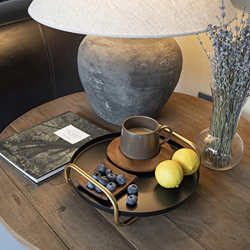 Decorative Trays - Metal Coffee Table Tray, Decorative Serving Tray With Gold Handle - Perfect For Coffee Table, Coffee Bar, Kitchen Counter, Dining Table (Black Gold) #TOP2