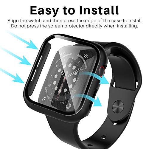 Image of LK Case for Apple Watch SE3 /SE2 /SE 44mm Series 6 /5 /4 with Screen Protector | 2Pack Touch Sensitive Ultra-Thin Bumper Full Protective Cover Hard PC Case Tempered Glass for iWatch 44mm, Black