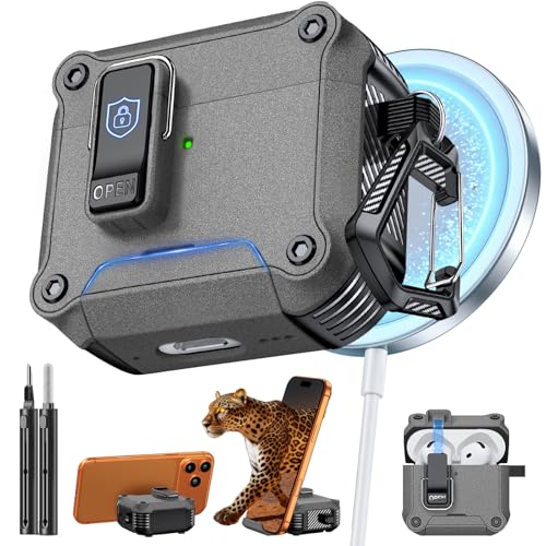 Image of Inesore for AirPods 4 Case with Secure Lock (Stone) | Phone Stand Design,Compatible with MagSafe,Automatic Snap Switch Secure Cover with Cleaner Kit & Keychain