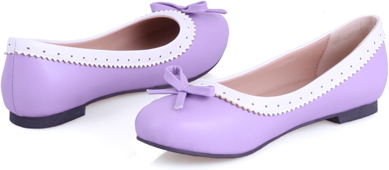 Asterisco Women Flat Ballet Shoes Bows Low Heel Shoes Round Toe Slip On Casual Dancing Shoes, Size 2-15.5