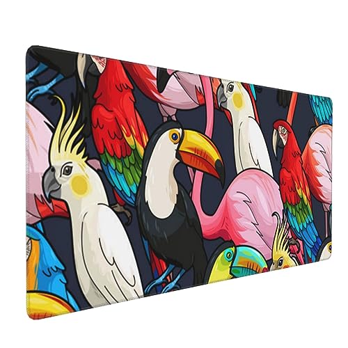 Grand tapis de souris de jeu bords cousus et imprimé oiseau sauvage tropical format géant XL