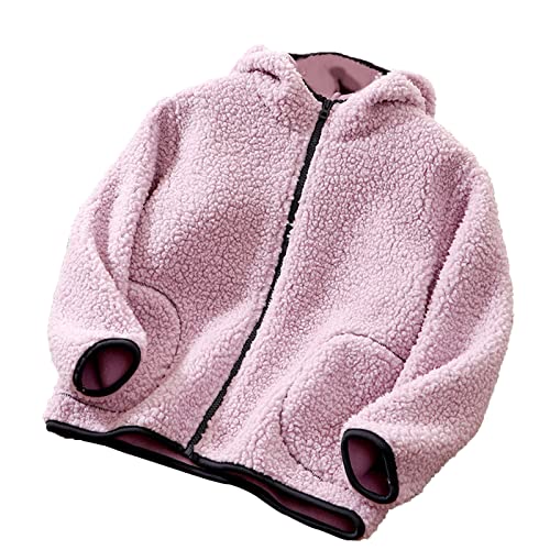 Kids Fleece Sweatshirt Jacket Winter Autumn Warm Coat with Zippered Hooded Cozy Outwear (Purple, 4-5 Years)