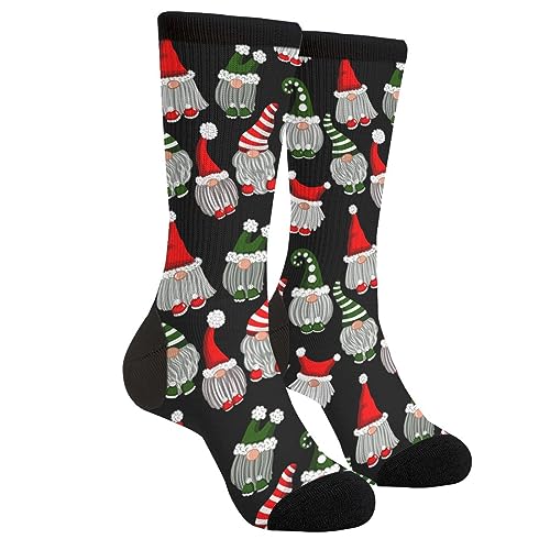 LUMANSITTER Christmas Scandinavian Gnomes Red And Green Caps Novelty Fun Crew Socks Fashion Comfortable Men And Women Crazy Dress Socks 16 In