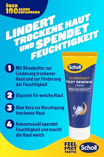 Scholl Overnight Fußpflege-Set, Fußpflege Creme 60ml, wiederverwendbare Gel-Fersensocken 1 Paar - bei trockenen Füße, sichtbare Ergebnisse in 1 Nacht, enthält 5% Urea, Shea Butter und Kokosnussöl
