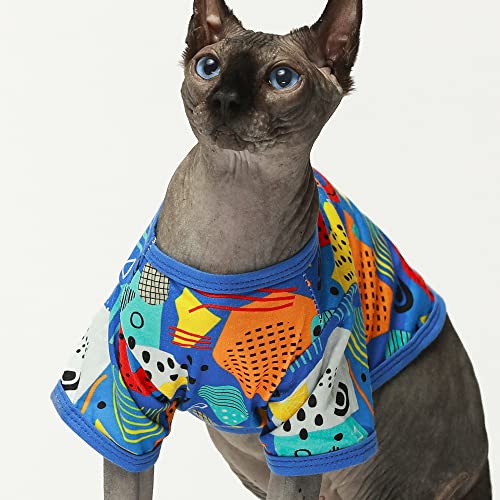 Fitwarm 2-Pack Dog Shirt, Memphis Dog Clothes For Small Dogs, Cotton Sleeveless Tank Top + T-Shirt, Cat Apparel, Royal Blue, Black, Small #TOP6