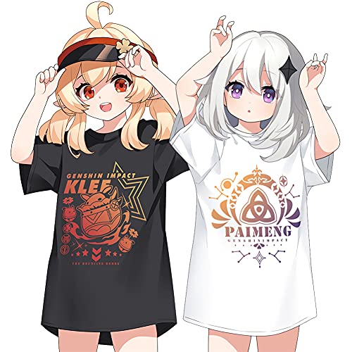 RUIBOCOS 原神クレー パイモン 印象元素Tシャツ コスプレ衣装 男女兼用 春夏服 (クレー-ブラック,XXL)