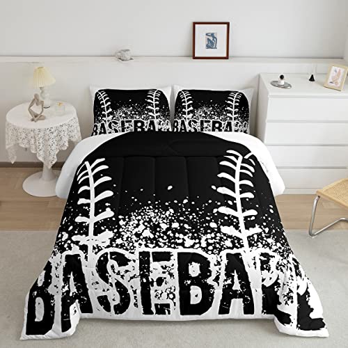 Erosebridal Baseball Down Comforter Twin Size,Sports Theme Bedding Comforters Kids Teens Boys Modern Comforter Set,Decoration 2 Pcs Duvet Insert Set (1 Quilted Duvet 1 Pillow Case) Black Whi