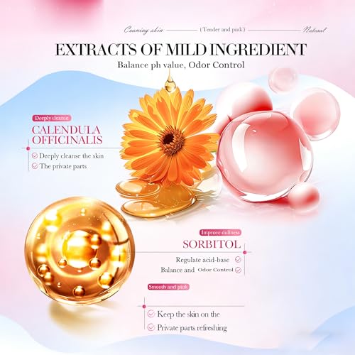 Image of pH Balanced Feminine Soap for Women, Strawberry Odor Control & Hydration, Deep Cleanse, Pure Natural Plant Extracted Essence, Gentle Yet Effective for Daily Intimate Hygiene, Vegan, Pink