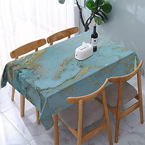 Tablecloth Marble Gold Effect Blue Blue Teal Marbling Reusable Rectangle Tables Dining Cover Polyester Table Cover 137X183CM Cover
