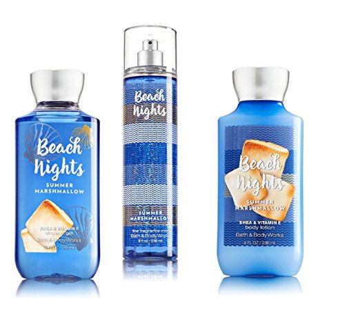 Bath Body Works Beach Nights Summer Marshmallow Mist, Lotion and Shower Gel Trio Set