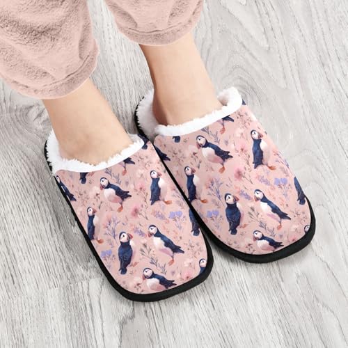 Cartoon Purple Flower Puffins Slippers For Women Men Soft Memory Foam Non-Slip Animal Winter Indoor House Shoes Travel Slipper4