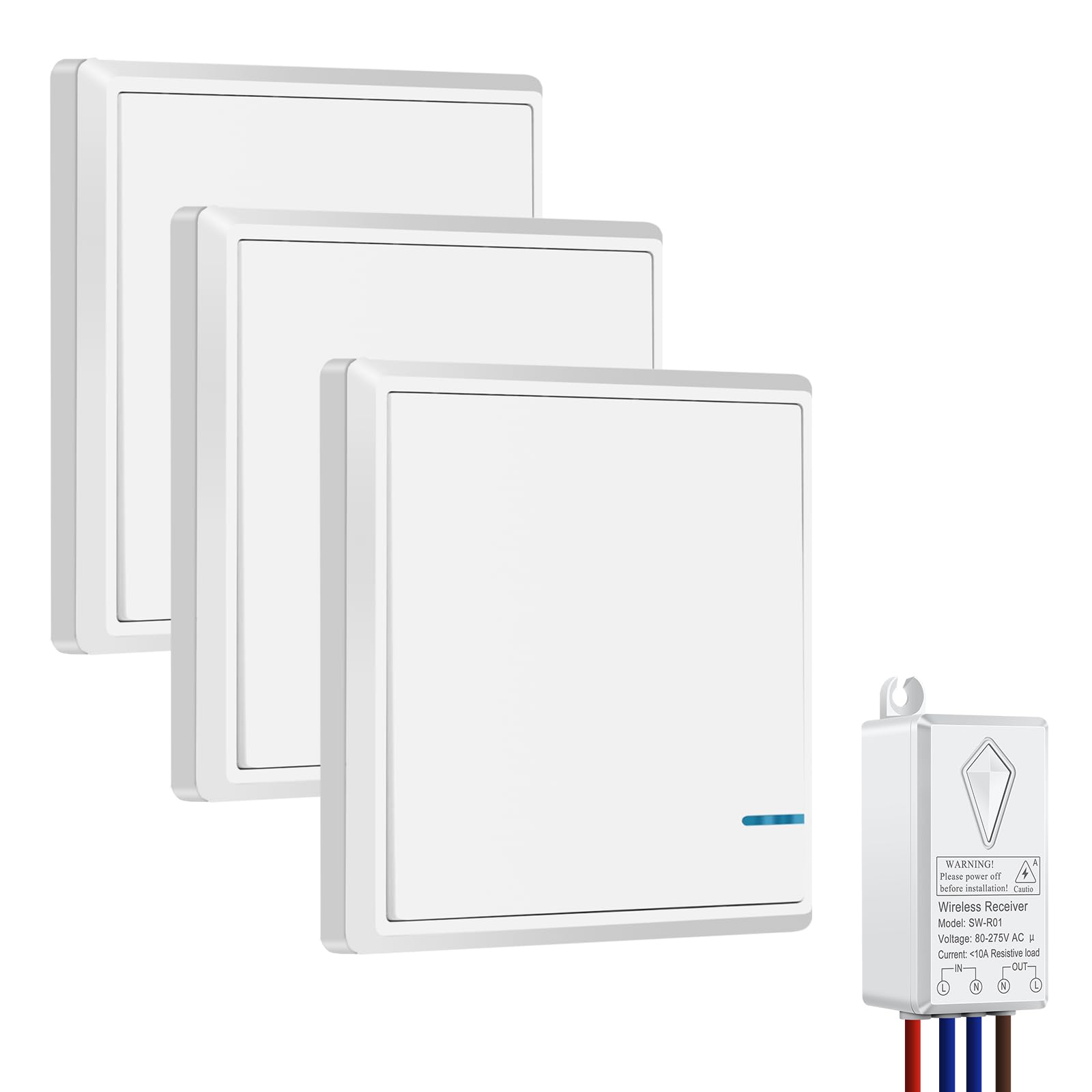 230V Lichtschalter Set, Nineleaf Kabelloses Lichtschalter-Kit, Kabelloser Lichtschalter und Empfänger-Kit, IP66 Wasserdichter Wireless Lichtschalter Fernbedienung bis zu 400m Kontrollierte Geräte1000W
