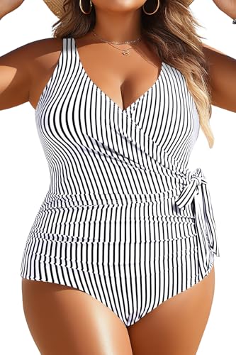 Image of Yonique Plus Size One Piece Swimsuits for Women Tummy Control Bathing Suits Full Coverage Swimwear