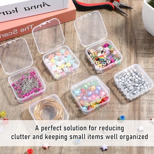 Image of 100 Pcs Small Plastic Storage Boxes with Hinged Lids, 2.2 x 2.2 x 0.8 Inch Small Clear Bead Organizer Box Clear Plastic Containers Mini Square Storage Case for Jewelry, Beads, DIY Craft Organizer