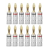バナナプラグ 24K 金メッキ スピーカーケーブルコネクター スピーカー端子 変換 ネジ修理キット 12AWG～18AWG対応 オーディオ用 スピーカー/アンプ用 (12枚)