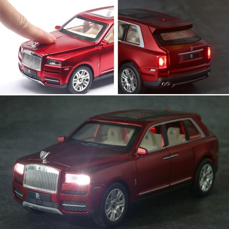 Image of Kids Model 1:24 RR Cullinan Die Cast Metal Car Pull Back Action Opening Doors with Realistic Engine Sound Lights Toy Car Gift for Boys - Red