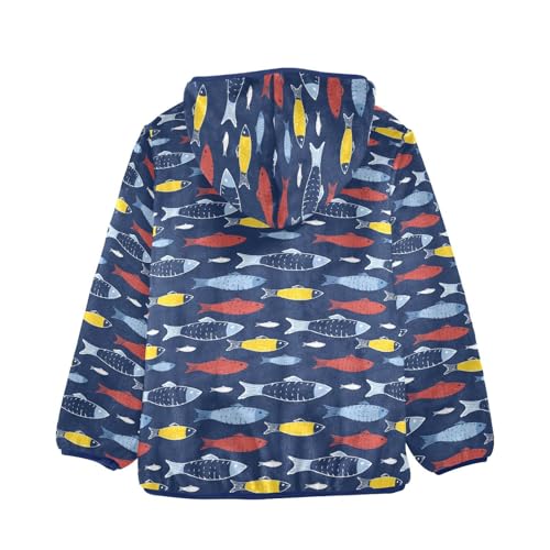 Fish Cartoon Doodle Girls Fleece Jacket Girls Fall Jacket Girls Zip Up Hoodie Girls Sherpa Jacket 2-10T2