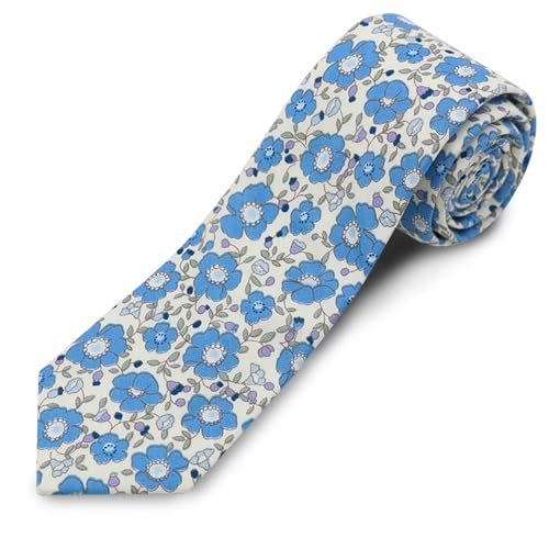 Image of Cotton Floral Ties for Men 2.76 inch Men's Skinny Tie Linen Flower Printed Neck Tie for Wedding Dating Party
