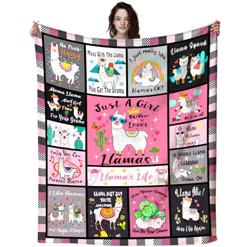 Llama Blanket Llamas Gifts for Women Girls Cute Alpaca Throws and Blankets Flannel Llamas Sofa Couch Bedroom Living Room Decor Gifts for Llama Lovers 50x40