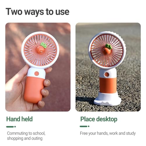 Image of MIRADH Mini Handheld Fan (Upto 6 Hours Running) Rechargeable 2000 Mah Battery Operated Portable Fan, Desk Fan, Carry It Anywhere (Orange)
